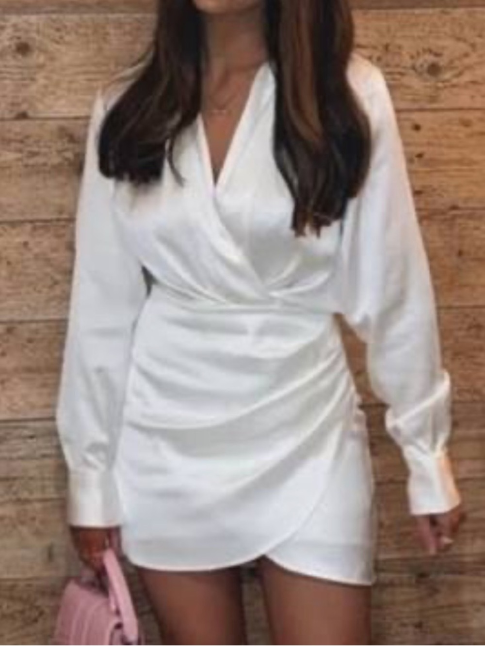 Zara Satin Effect Wrap Mini Dress in White
